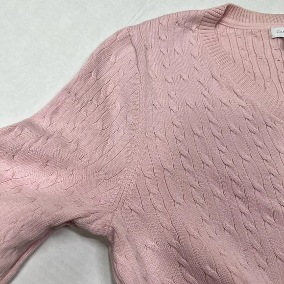 Vintage Pink Cable Knit Sweater 90s Charter Club Knitted V Neck Blouse Crewneck - Picture 7 of 17